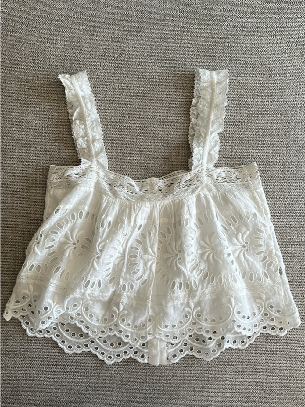 Retired LoveShackFancy Sully Cotton White Eyelet Lace Button-Front Top Size S - Picture 6 of 8
